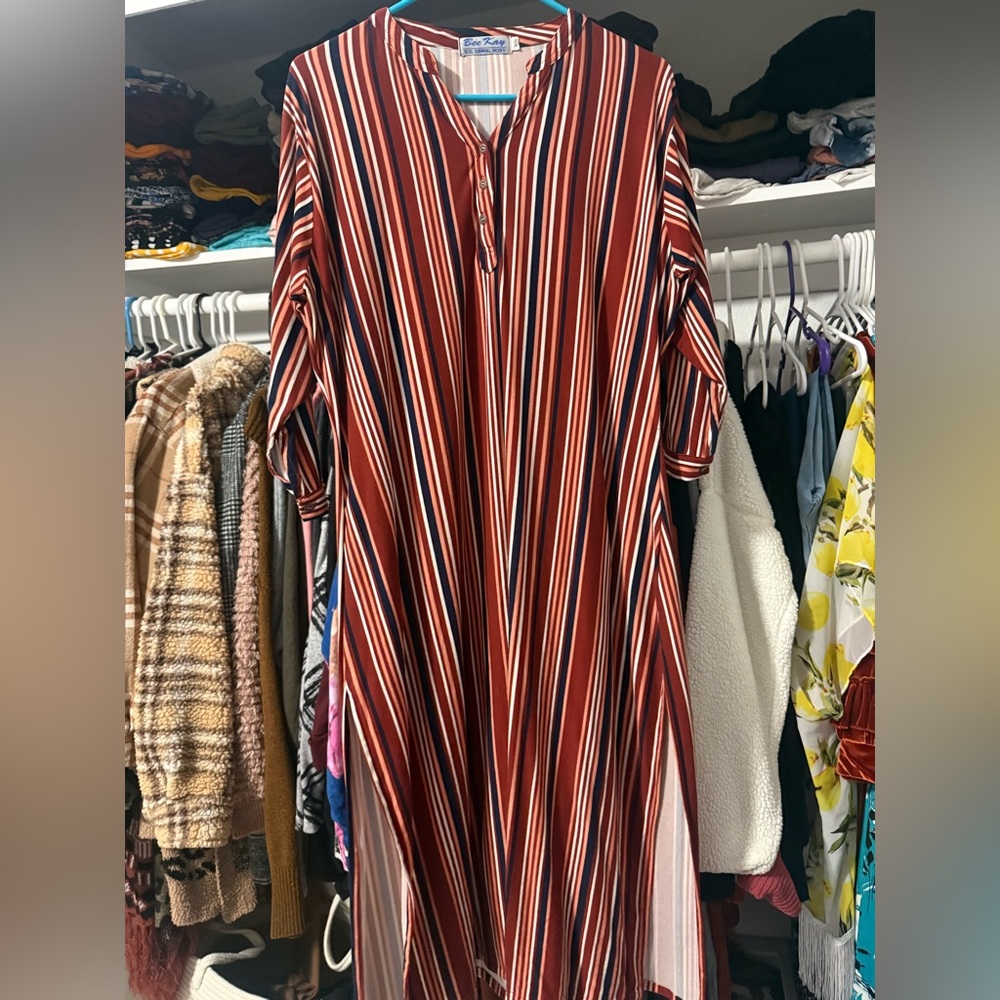Cato Striped High Low Dress in Red and White